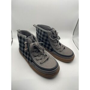 Billy Footwear Kids Gray‎ Buffalo Plaid High Top Zipper Sneakers Size 4